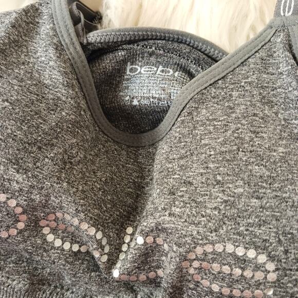 bebe Sports Bra Bling SILVER DOTS Sz M Gray LIMITED EDITION Seamless Padded GLAM - Picture 2 of 16